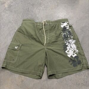 Men's XL Caribbean Joe Green Palm Tree Graphic Lined Board Shorts Island Sup Co.